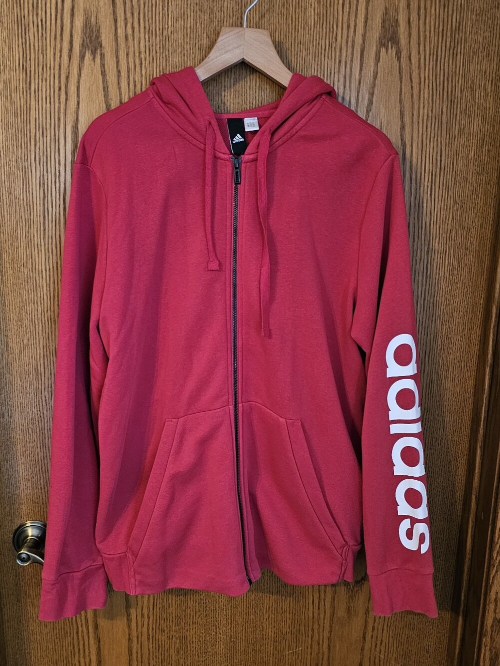 Adidas Pink Zip-Up Hoodie with Logo Sleeve